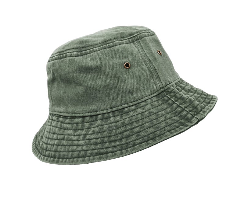 UltraKey Bucket Hat, Wide Brim Washed Denim Cotton Outdoor Sun Hat Flat Top Cap for Fishing Hiking Beach Sports Army Green - Image 5